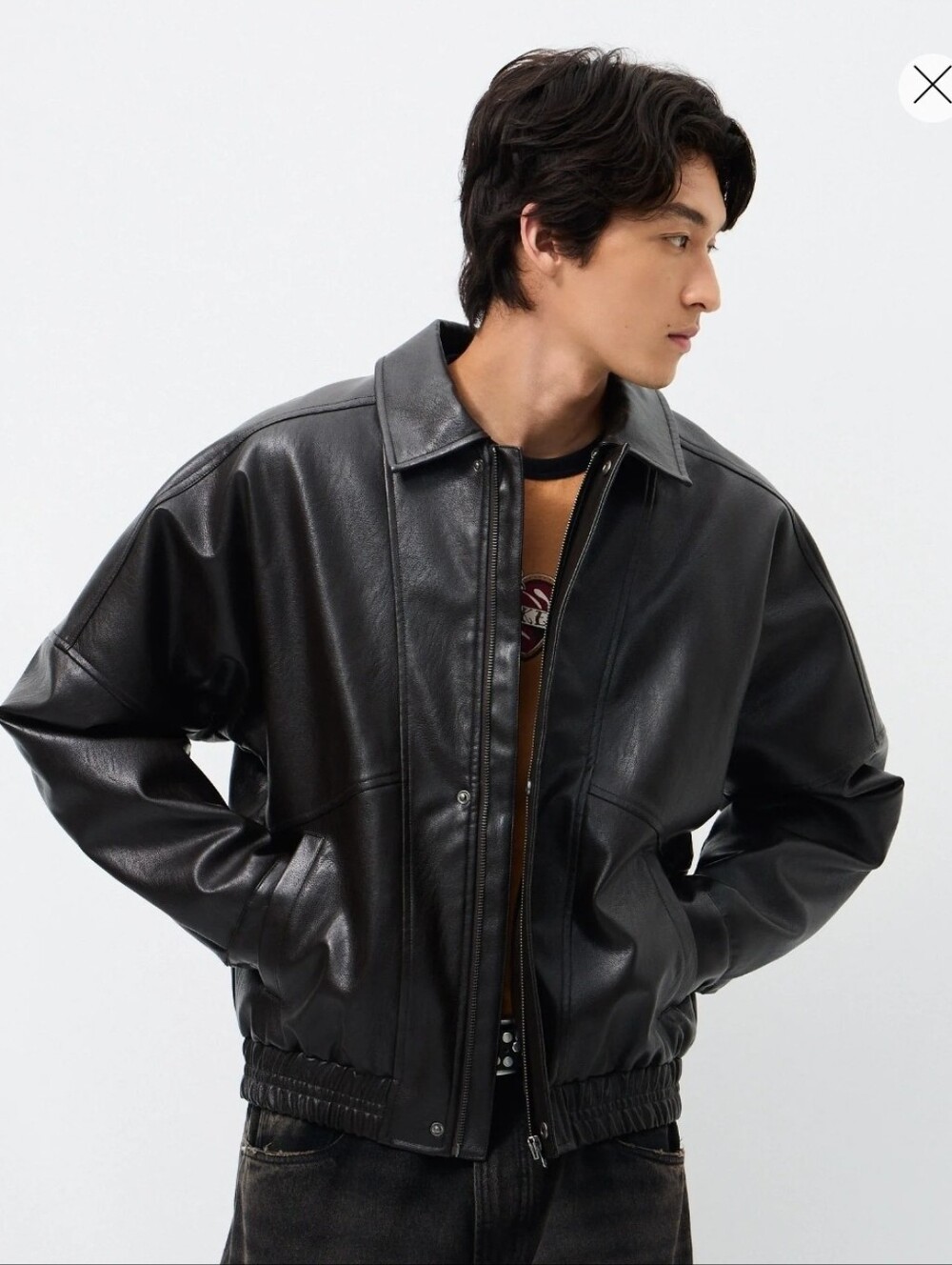 Renner Blue Steel Dark Brown PU Leather Bomber Jacket Men's Medium
